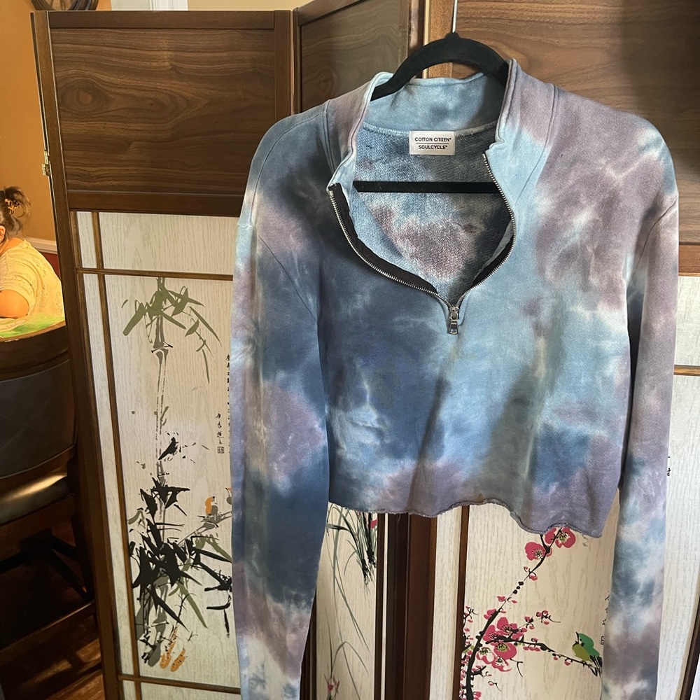 SoulCycle Blue and Purple Tie-Dye Cropped Sweatshirt